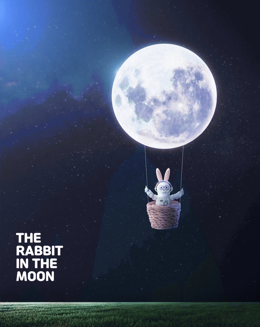 卡通趣味兔年宇航员宇宙星球兔子主视觉KV海报PSD分层设计素材【011】